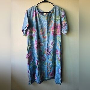 Womens SAGA Made In Italy Size L Light Blue Floral Shift Dress With Pockets.